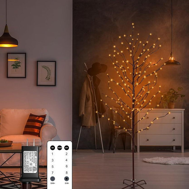 6Ft 264 Lights LED Star Light Tree, Light Up Twig Tree for Home Festival, Lighted Birch Trees with 8 Twinkle Modes, Timer for Party Christmas, Halloween, Indoor and Outdoor Decor