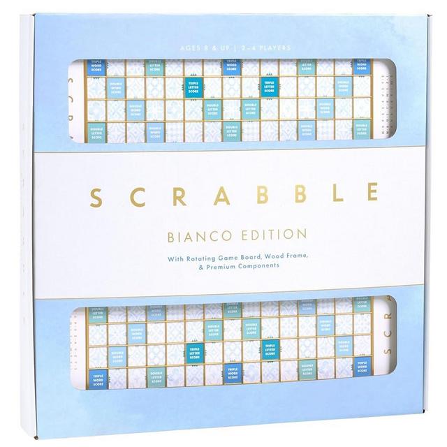 WS Game Company Scrabble Bianco Edition with Rotating Wooden Game Board