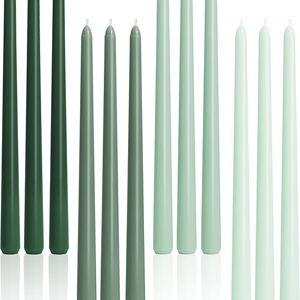 Viyffo Taper Candles, 12 Inch, 12 Pack, Green – Unscented, Smokeless Design, Up to 8-Hour Burn – Tall Candlesticks for Table Decor, Weddings & Dinners