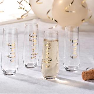 Champagne Glasses with Sayings, Set of 4
