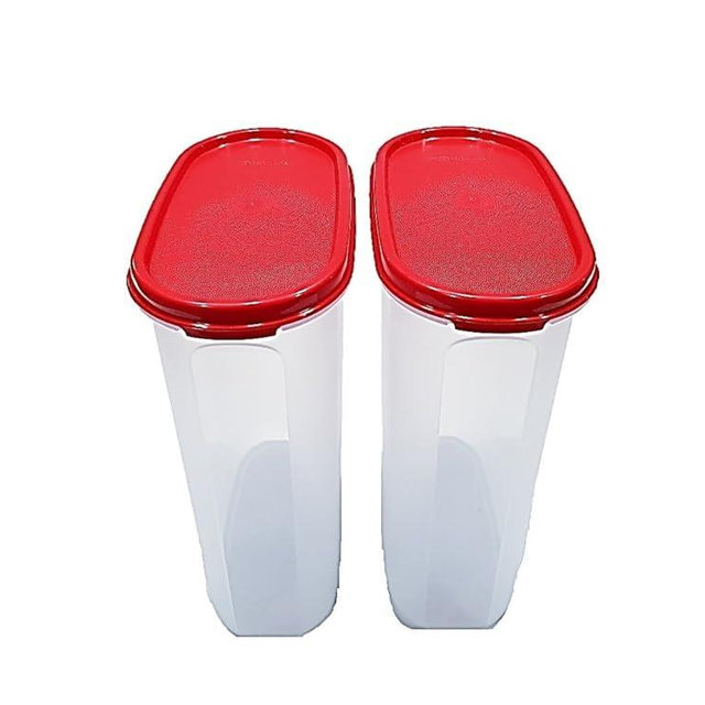 Tupperware mm plastic oval shape containers with cap(2.3l, red and white) - set of 2