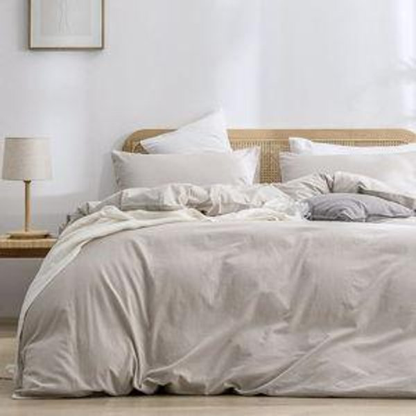 BESTOUCH Duvet Cover Set 100% Washed Cotton Linen Feel Super Soft Comfortable Chic Lightweight 3 PCs Home Bedding Set Linen Grey King
