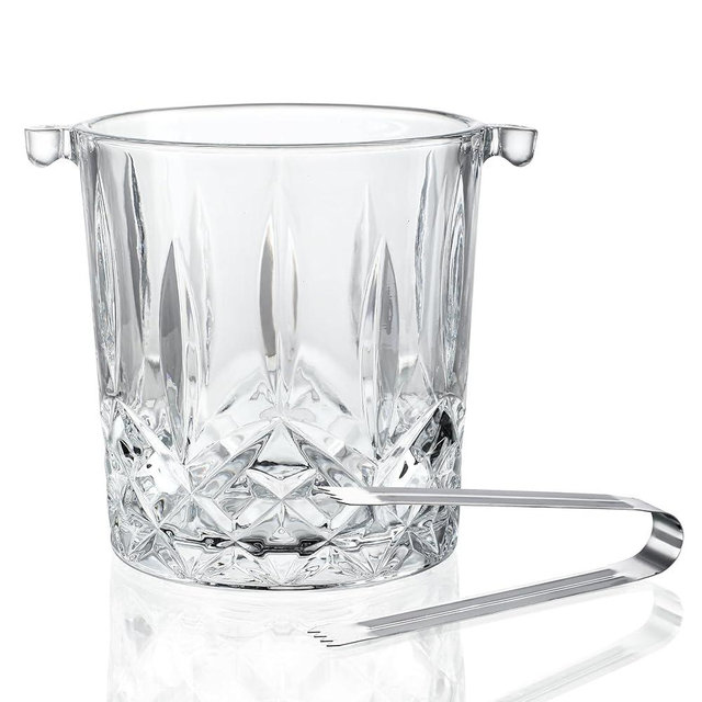 30.4oz Glass Ice Bucket with Handle Ice Tong 5 * 4.1inch Crystal Clear Cocktail Wine Champagne Cooler for Christmas Bar Parties Cocktail Accessories
