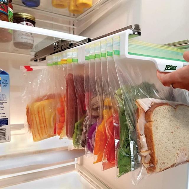 Zip n Store - Organize Your Refrigerator - Mid-Size Easy Store Organizer - Organizes 12 Bags, Perfect For Leftovers, Easy To See + Access Food, Quick Access Slide Track, Installs In 2 Minutes