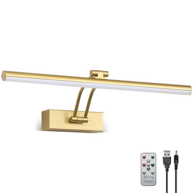 HOWMZON Wireless Picture Light,5000mAh Battery Operated Picture Lights with Remote,Gold Art Light, Full Metal Painting Light for Wall Display, Gallery,Portrait,Bedroom Computer