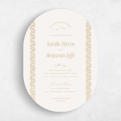 Beige Oval Wedding Invitation - Sorsha Portrait