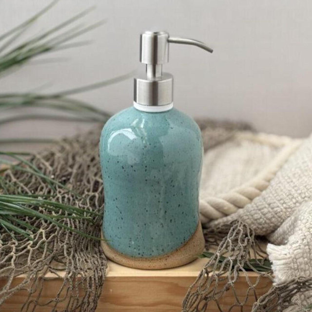 Speckled Turquoise Liquid Soap Dispenser // Lotion Dispenser, Handmade Pottery