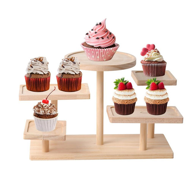 JoyHuaTrade 5 Tier Wooden Cupcake Stand, Farmhouse Dessert Display Stands, Rustic Tiered Tray Cupcake Tower Table Display for Wedding, Birthday, Graduation, Tea Party and Coffee Break