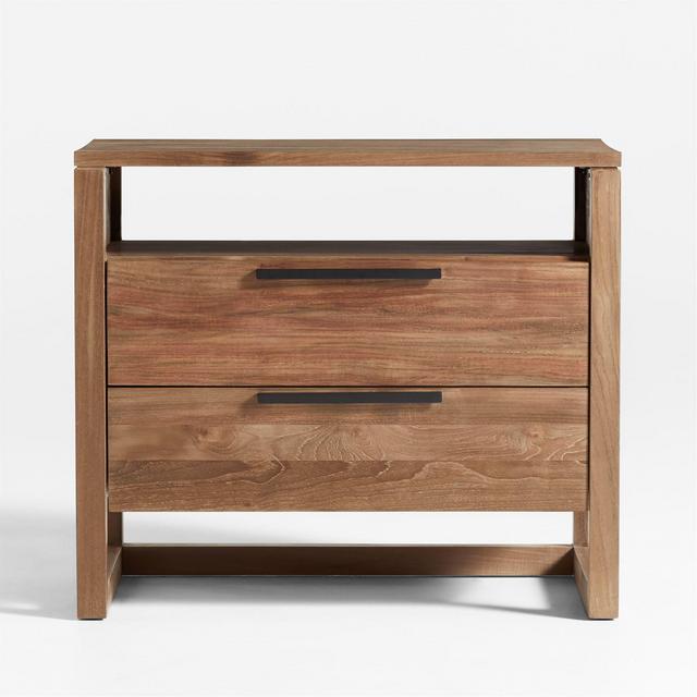 Linea Large Natural Teak Wood Charging Nightstand