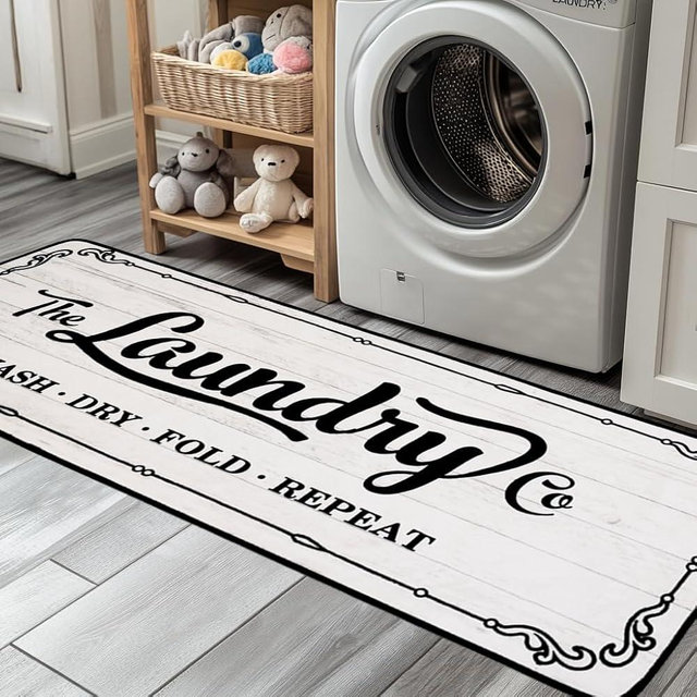 Siyulala Laundry Room Rug Runner 20"X59" TPR Non Slip Farmhouse Laundry Rugs for Laundry Room Decor Washable Runner Rugs for Kitchen Floor Mudroom and Bathroom-White