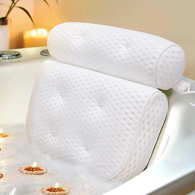 Slyfoam Bath Pillow, Bathtub Pillow with Anti-Slip Suction Cups, 4D Mesh & Soft Spa Bath Tub Pillow, Bath Pillows for Tub with Neck and Back Support Fits Bathtub Spa Tub Jacuzzi, Valentines Day Gifts