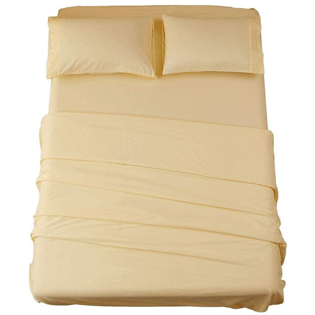 SONORO KATE Bed Sheet Set Super Soft Microfiber 1800 Thread Count Luxury Egyptian Sheets 18-Inch Deep Pocket Wrinkle and Hypoallergenic-4 Piece(King Ivory)