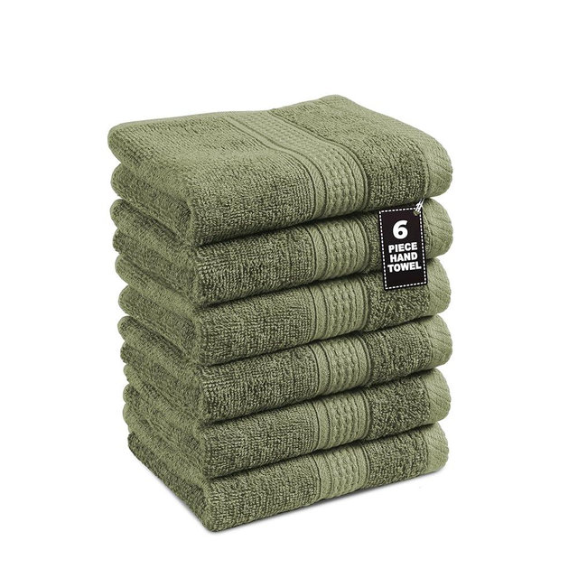 LANE LINEN 100% Cotton Bathroom Hand Towels (16"x28") - Spa & Hotel Quality - Ring Spun - Quick Dry, Extra Soft & Absorbent Bath Hand Towel Set of 6 - Remains Soft After Multiple Washes - Oil Green