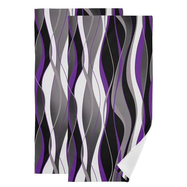 YOCIBIUT Purple Gray Hand Towels for Bathroom Set of 2,Absorbent Microfiber Black White Grey Striped Modern Abstract Kitchen Towels 14"x28",Decorative Bathroom Towels for Bath,Face,Guest,Hair,Shower