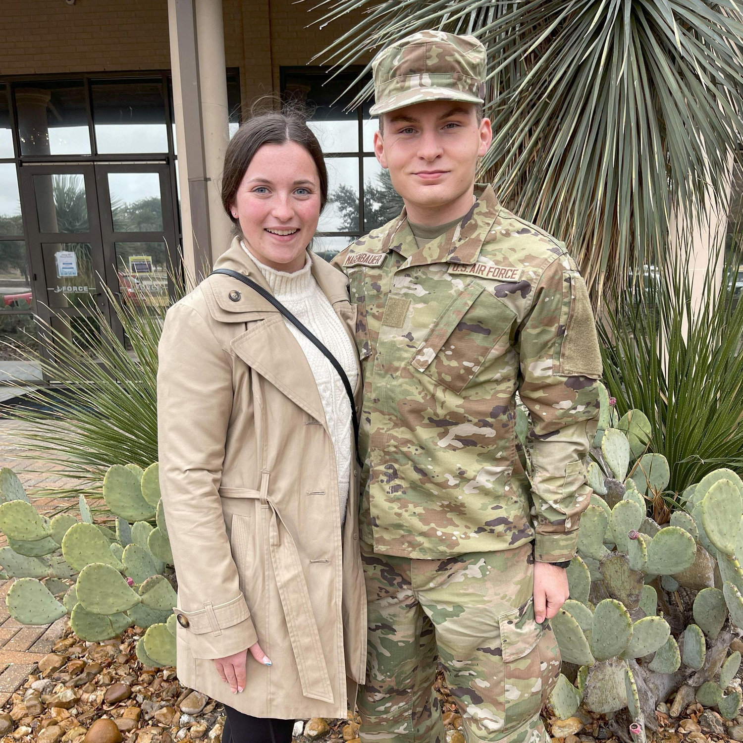 Garrett and Tamara's last photo together at Basic Training Graduation before starting long distance dating (2022)