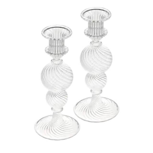 Christofle Tourbillion Blown Glass Large Candlestick Set