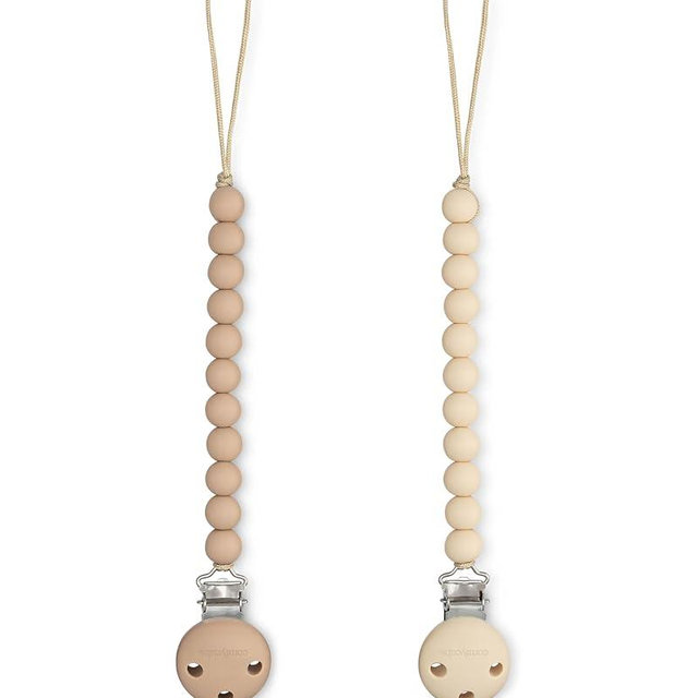 Comfy Cubs Pacifier Clips 2 Pack - 100% Food Grade Silicone Baby Pacifier Clips, BPA & PVC Free - CPSIA Certified, Lightweight and Flexible Baby Gifts - Beige & Light Beige