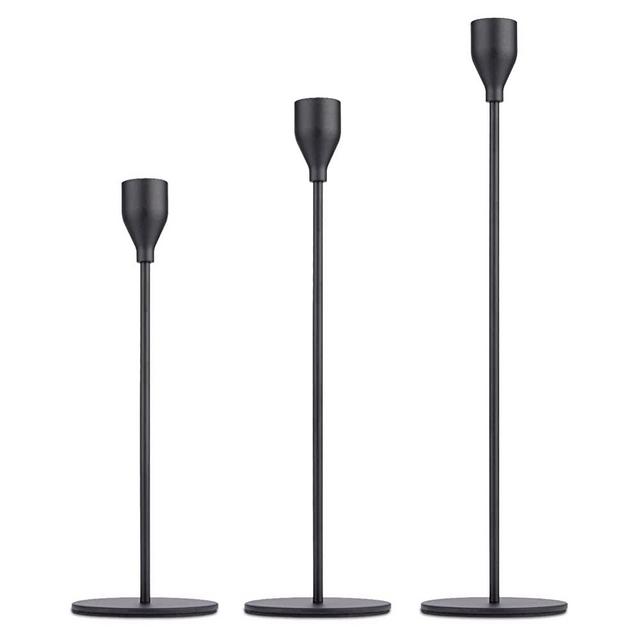 Matte Black Candle Holders Set of 3 for Taper CandlesDecorative Candlestick Holder for Wedding, Dinning, Party