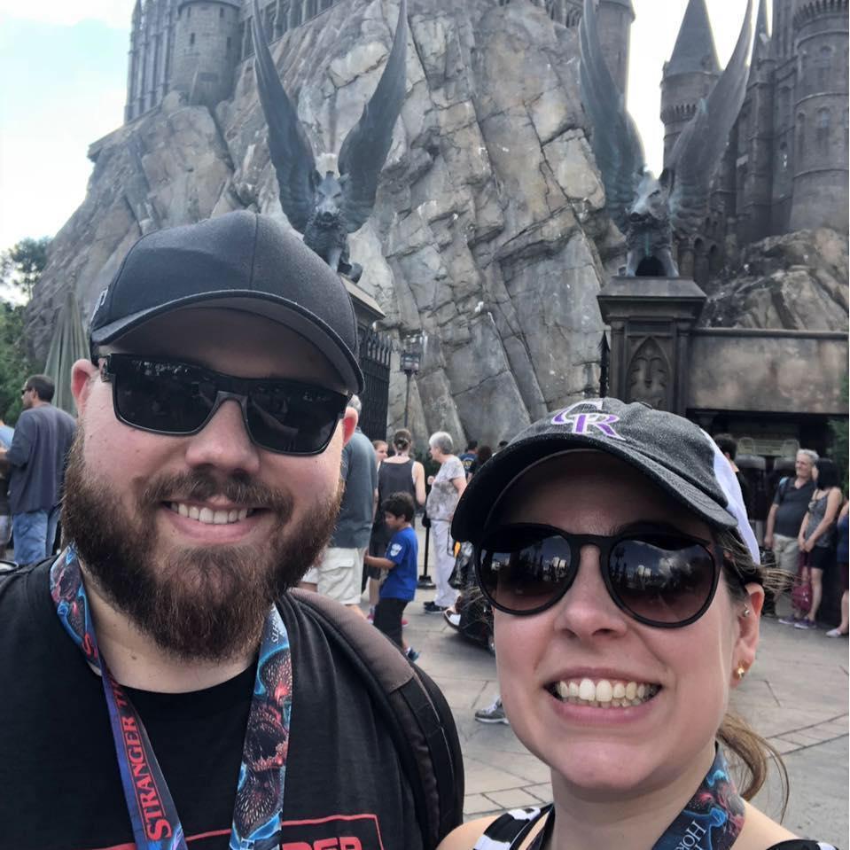 We tried to get a nice picture together in front of Hogwarts, but Joe's plan was already in motion!