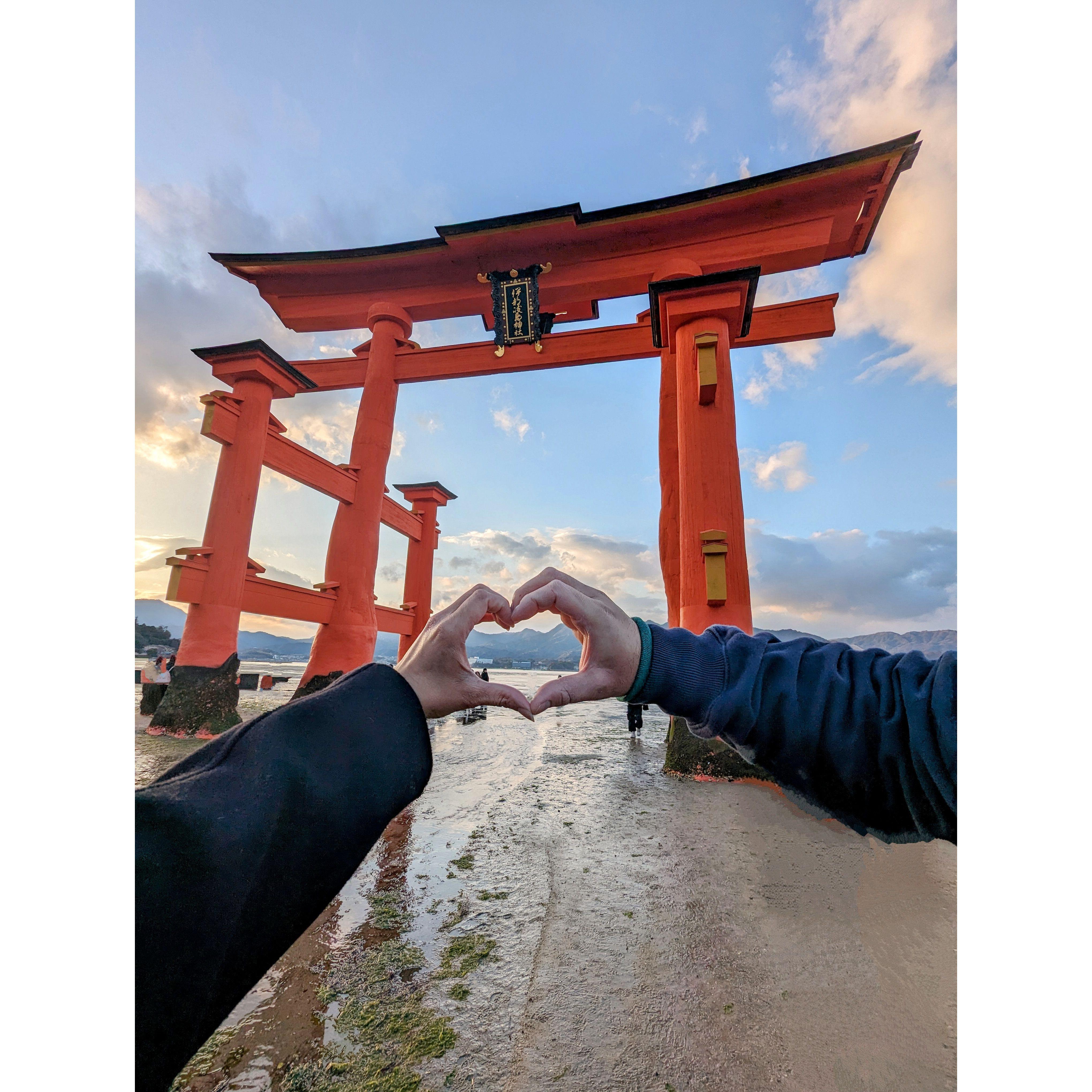 Passing-through the Itsukushima Shrine Otorii Gate on Miyajima Island, Japan.