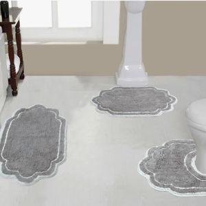 GRAY - Dobrinka Cotton Bath Rug Set, Machine Washable, Quick Dry, Absorbent - 3 Piece Set with Contour