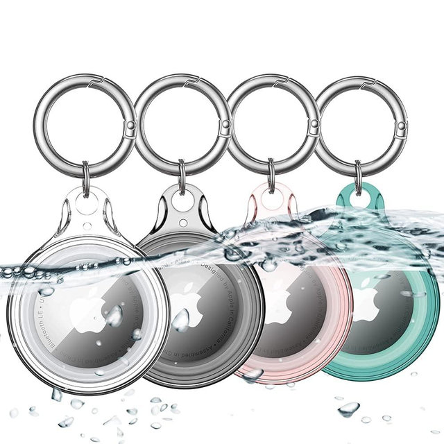 COOLQO IPX8 Waterproof Airtag Holder Compatible with Apple AirTags, AirTag Case Keychain Air Tag Holder, Hard PC AirTags Key Ring Cases Tags Chain Apple GPS Item Finders Accessories, 4 Pack 02