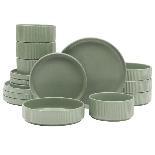 Gibson Elite Deerfield 16-Piece Stoneware Dinnerware Set – Stackable, Reactive Glaze Finish, Service for 4