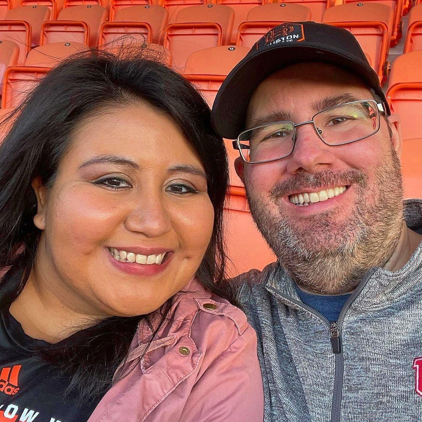 Our first soccer game together. Cheering on the Houston Dynamo.