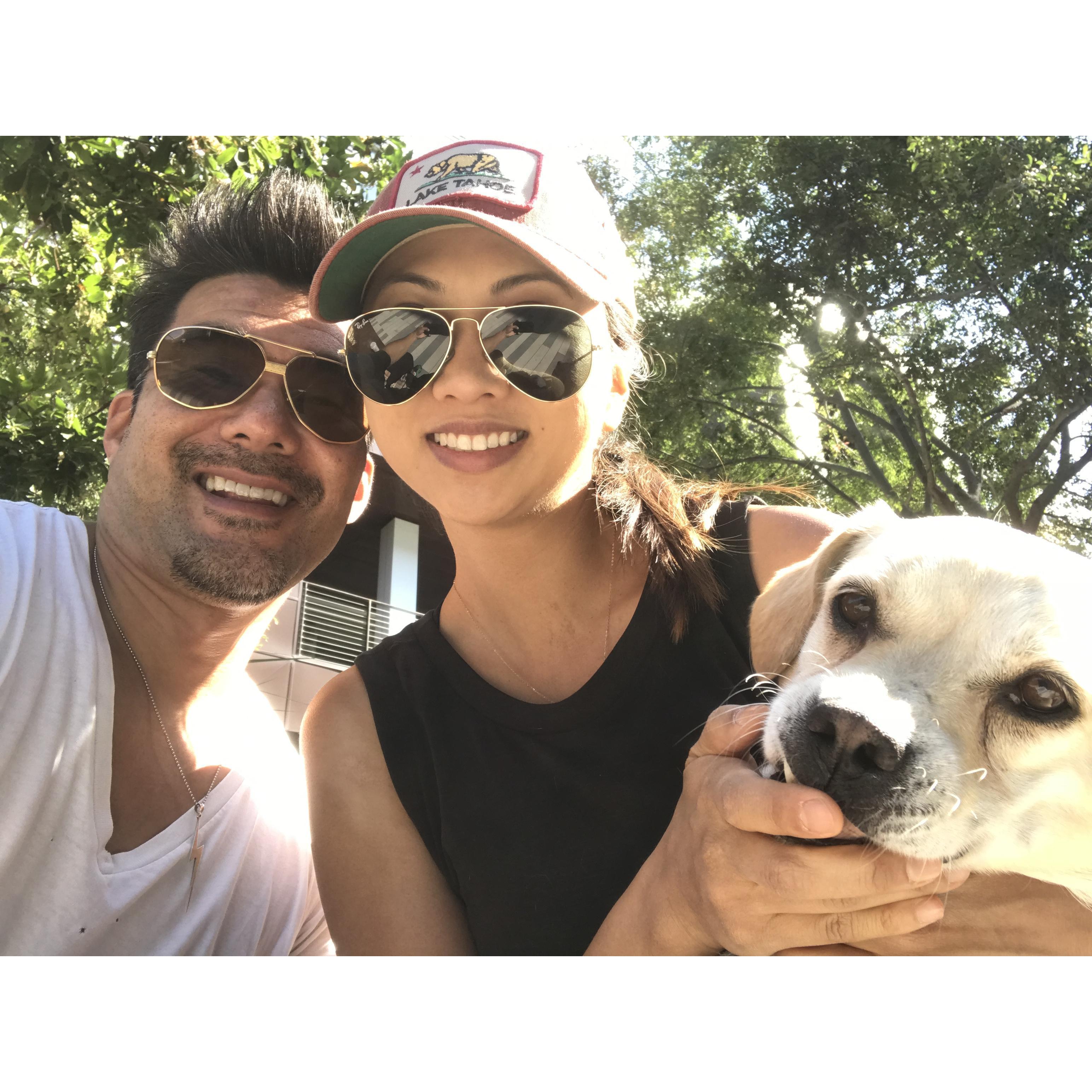 Our first family photo after we went on a walk around the neighborhood with Franklin!
