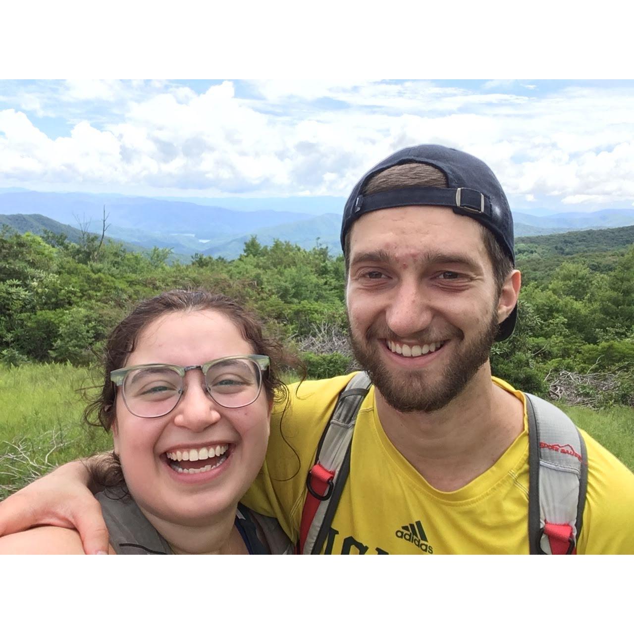 At the top of a crazy hard hike in Great Smoky Mountain National Park where we saw a bear at the peak