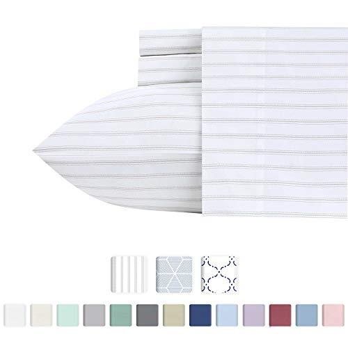 California Design Den 600 Thread Count Best Bed Sheets 100% Cotton Sheets Set - Extra Long-Staple Cotton Sheet for Bed 4 Piece Set with Deep Pocket (Ticking Stripe Grey, Queen Sheet Set - 600 TC)