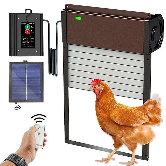 Automatic-Chicken-Coop-Door-Solar - Powered Opener with Timer & Light SensorAluminum Chicken Coops Door with Remote Control Multi 4 Modes Poultry Brown Auto Coop Doors