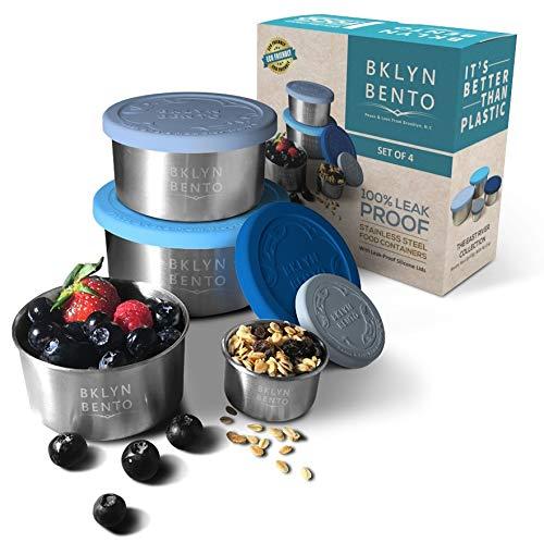 Stainless Steel Food Container With Leak Proof Silicone Lid | Metal Lunch Box | Bento Box | Nesting Food Storage | Great For Portion Control Snacks Condiments Dressings | Baby Kids Adults [4 PCS Set]