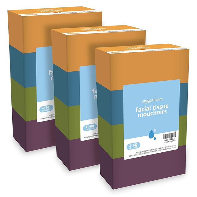 Amazon Basics Facial Tissue, 2-Ply, 1920 Count (12 Packs of 160), (Packaging may vary)