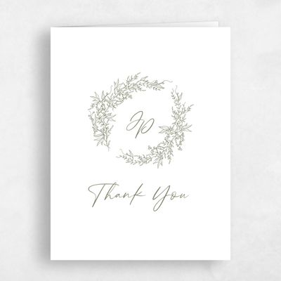 Green Monogram Wedding Thank You - Birchwood Portrait