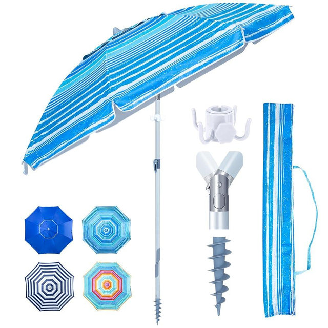 Tempera Heavy Duty High Wind Beach Umbrella with Sand Anchor & Carry Bag|Patio Outdoor Umbrella with Alumininm Frame, Sunshade Umbrella with Push Button Tilt, Ideal for Travel Garden Lawn Poolside Backyard, UPF 60+