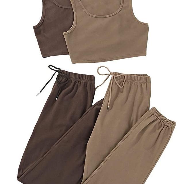 SheIn Women's 2 Piece Tank Top and Sweatpant Sets Drawsting Waisrt Tracksuit