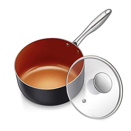 MICHELANGELO 3 Quart Saucepan with Lid, Ultra Nonstick Coppper Sauce Pan with Lid, Small Pot with Lid, Ceramic Nonstick Saucepan 3 quart, Small Sauce Pot, Copper Pot 3 Qt, Ceramic Sauce Pan 3 Quart