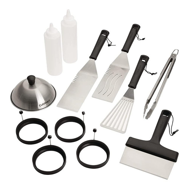 Cuisinart CGS-1312 12-Piece Tool Set, Outdoor Griddle Accessories-Spatula, Tongs, Scraper, Melting Dome, Squirt Bottle, Silicone Egg Ring