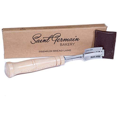 SAINT GERMAIN Premium Hand Crafted Bread Lame with 6 Blades Included - Best Dough Scoring Tool with Authentic Leather Protective Cover