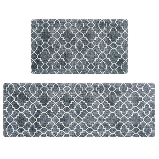 FRESHMINT Kitchen Mat Set of 2, Anti-Fatigue Cushioned Kitchen Mats for Floor, Waterproof Non Slip Comfort Standing Mat, Boho Kitchen Rug for Kitchen Decor, Sink, Office, 17"x30"+17"x47", Navy Blue