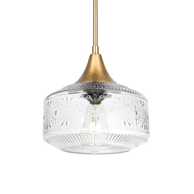 9 Inch Antique Gold Pendant Light with Glass Shade, Vintage Pendant Lights Kitchen Island Brushed Pendant Lights for Kitchen, Adjustable Mid Century Hanging Lights for Room Hallway Bathroom