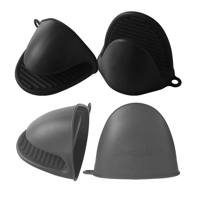 ButterMelt 4PCS Oven Mitts, Silicone Pot Holders Heat Resistant, Mini Oven Gloves for Kitchen, Thickened Silicone Hot Pads for Cooking & Baking(Black&Grey)