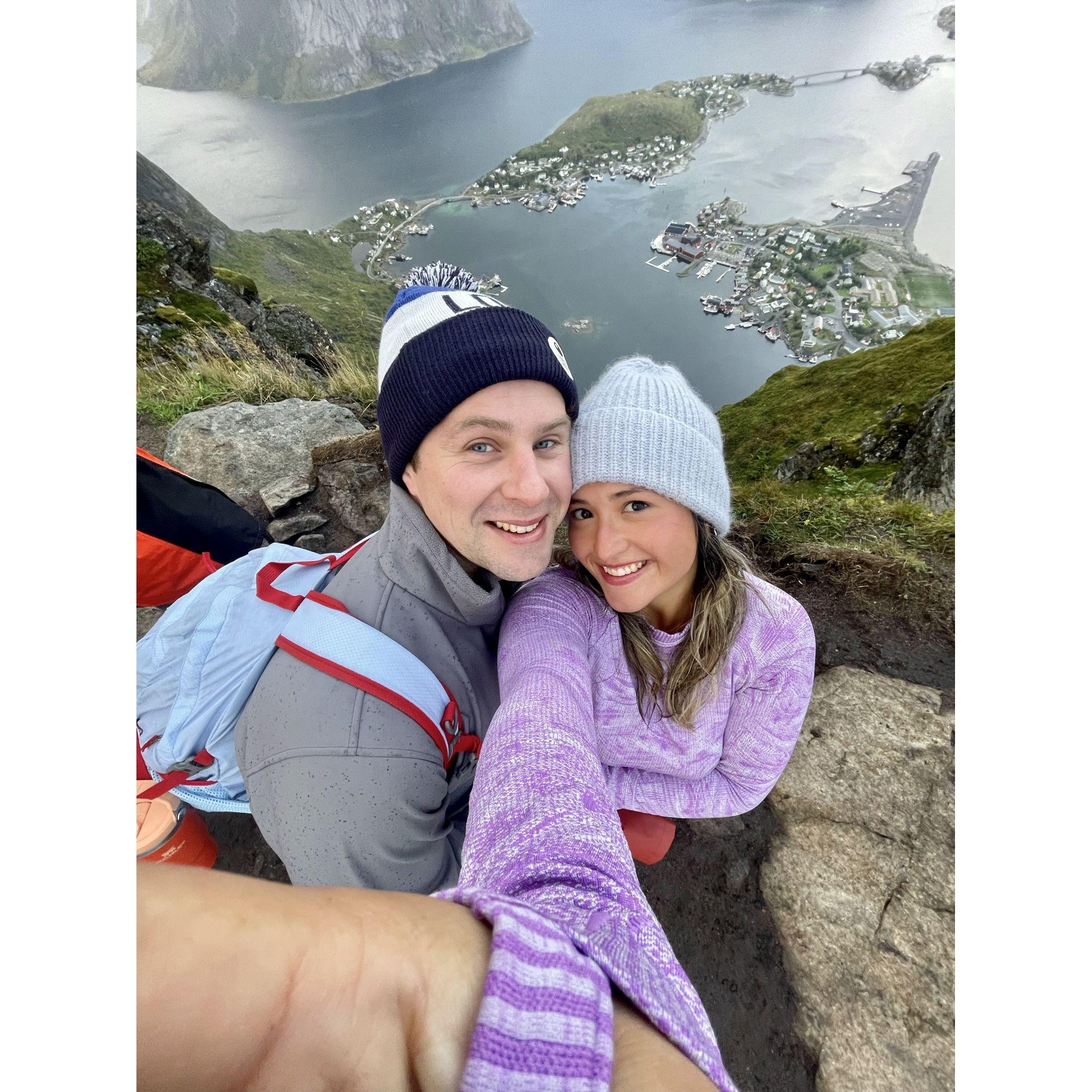 After two cloudy days in Lofoten, the clouds cleared for us on the scariest but most worth it hike we've ever done!