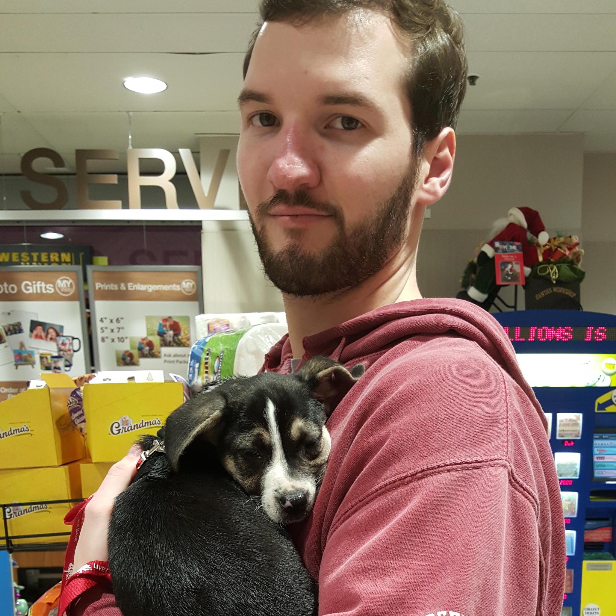 First night we adopted Tate - he was dropped off in a shopping bag! Picking up the essentials from a supermarket...