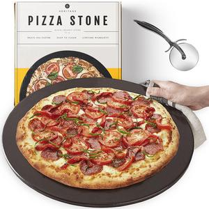 Black Ceramic Pizza Stone 15&quot; - Baking Stones for Oven, Grill & BBQ- Non Stain- with Free Pizza Cutter