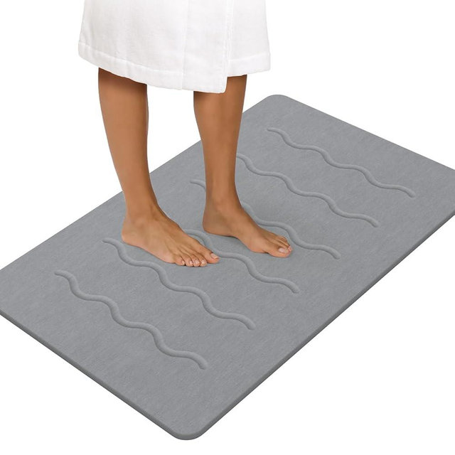 OTHWAY 32"x 20" Stone Bath Mat Large, Diatomaceous Earth Bath Mat for Bathroom Quick Drying Absorbing, Long Non-Slip Diatomite Hard Stone Shower Mat Instant Dry(Dark Grey)