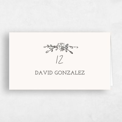 Dark Charcoal, Beige Wedding Place Card - Finley