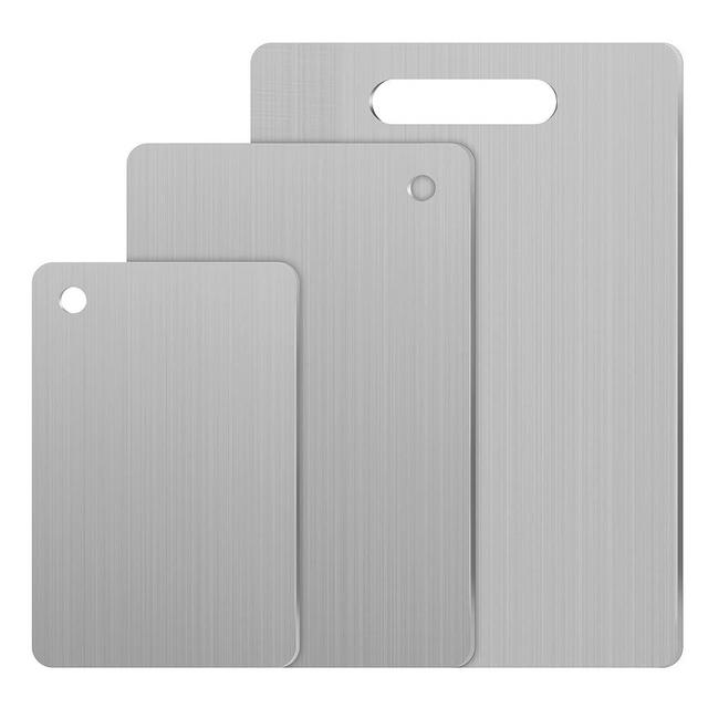 Stainless Steel Cutting Board, 3 PCS Small Cutting Boards for Kitchen, 304 Stainless Non Stick Chopping Cutting Board by YAAHEIJA for Meat Fruit & Vegetable (13.4 x 9, 11.8 x 7.9, 9.4 x 5.9 in)