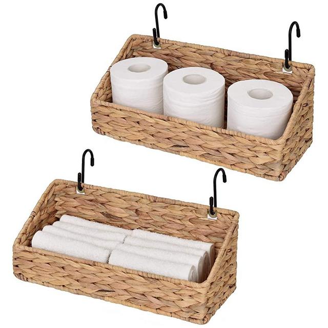 StorageWorks Water Hyacinth Storage Baskets, Wicker Baskets for Organizing, Hanging Baskets, Toilet Paper Basket, 15" x 6.3" x 5.9", 2-Pack